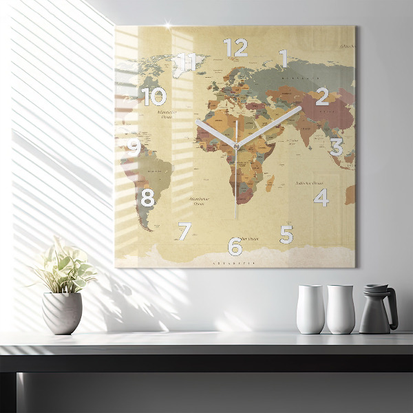 Square wall clock Vintage World Map