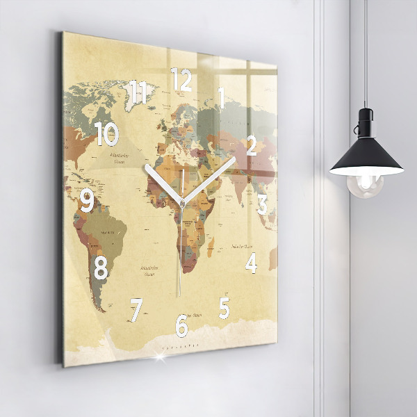 Square wall clock Vintage World Map