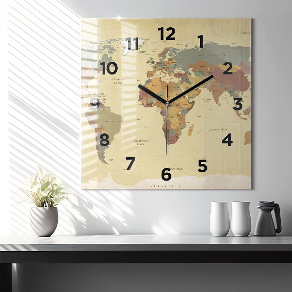 Square wall clock Vintage World Map