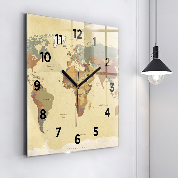 Square wall clock Vintage World Map