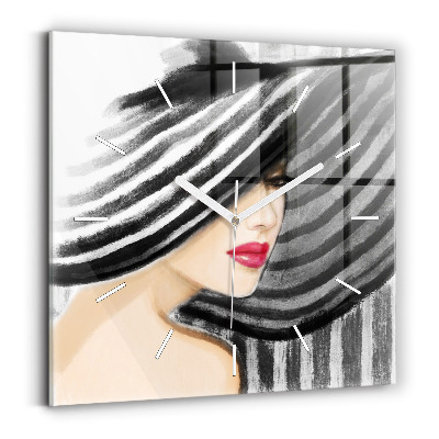 Square wall clock Woman in Black and White
