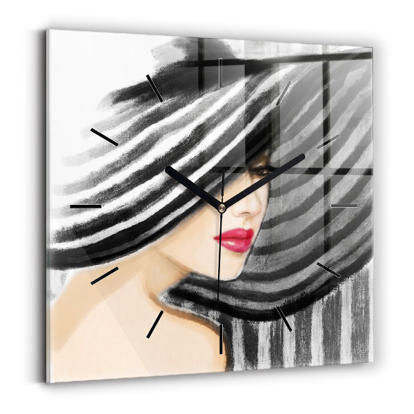 Square wall clock Woman in Black and White