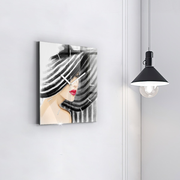 Square wall clock Woman in Black and White