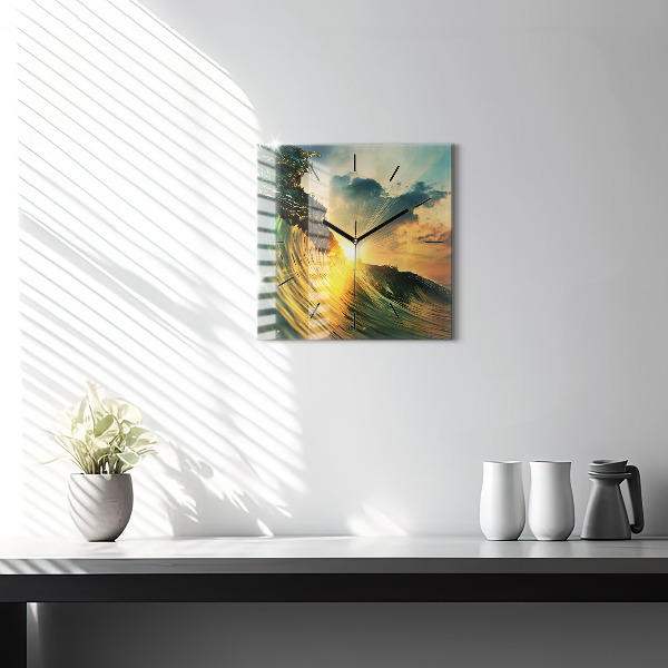 Square wall clock Waves Sunset Perspective