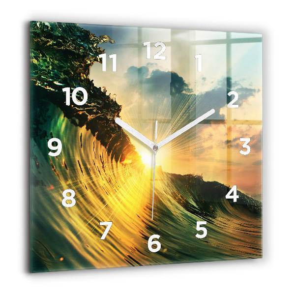 Square wall clock Waves Sunset Perspective