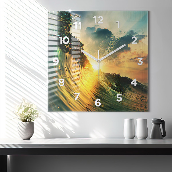Square wall clock Waves Sunset Perspective