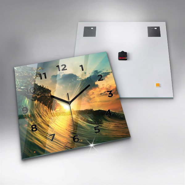Square wall clock Waves Sunset Perspective