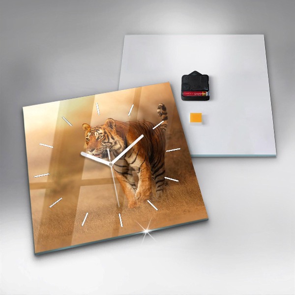 Square wall clock Hunting Tiger