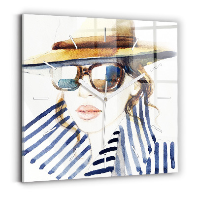Square wall clock Face with glasses and hat