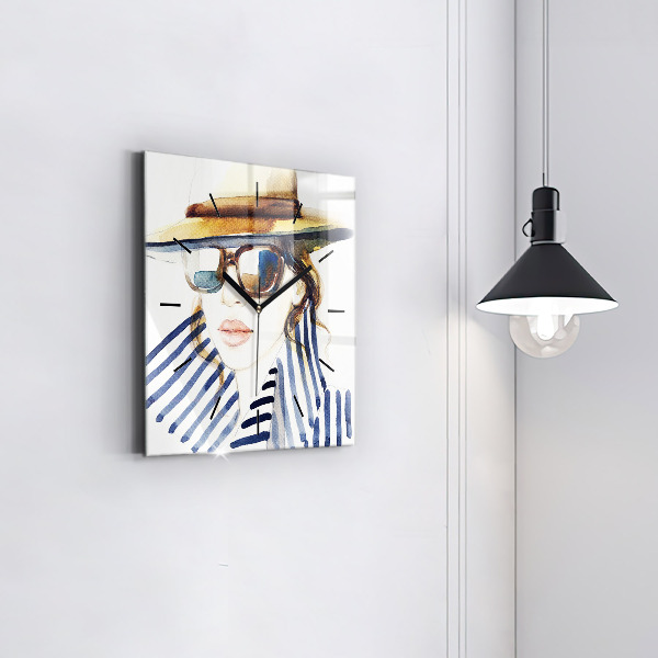 Square wall clock Face with glasses and hat