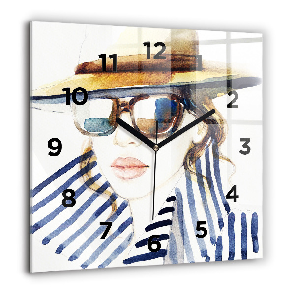 Square wall clock Face with glasses and hat