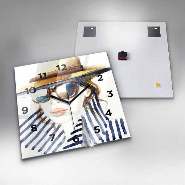 Square wall clock Face with glasses and hat