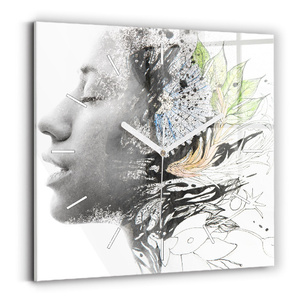 Square wall clock Abstract woman's face