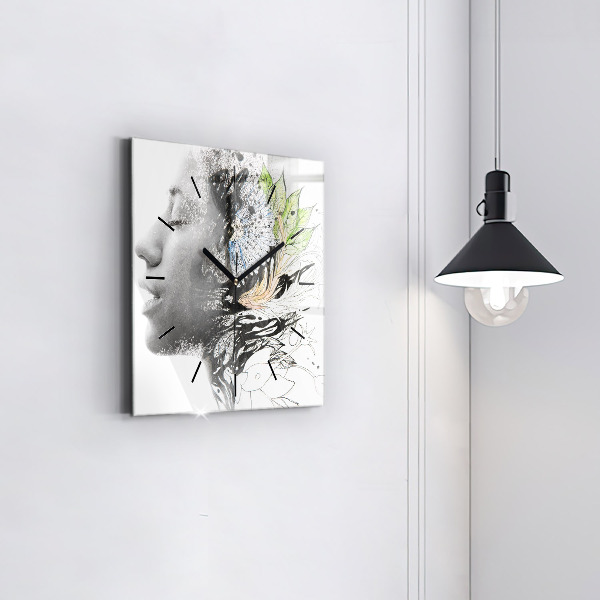 Square wall clock Abstract woman's face