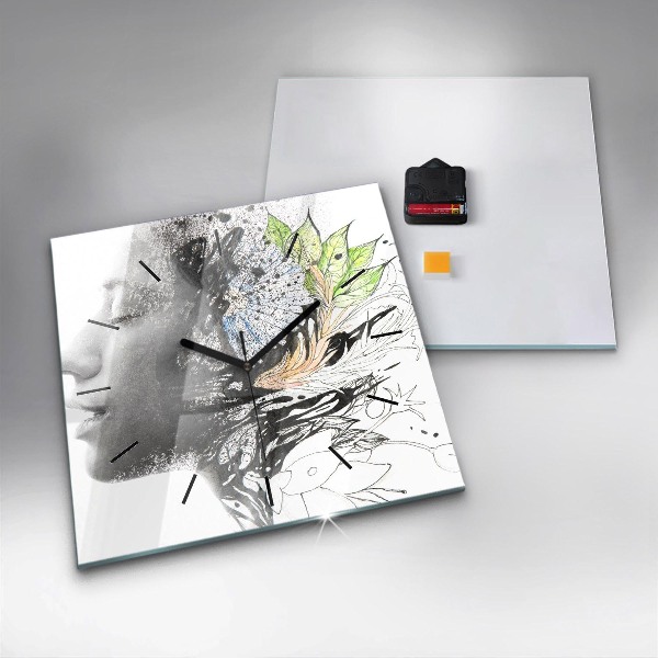Square wall clock Abstract woman's face