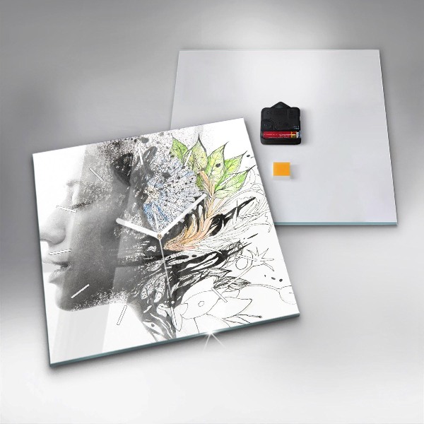 Square wall clock Abstract woman's face