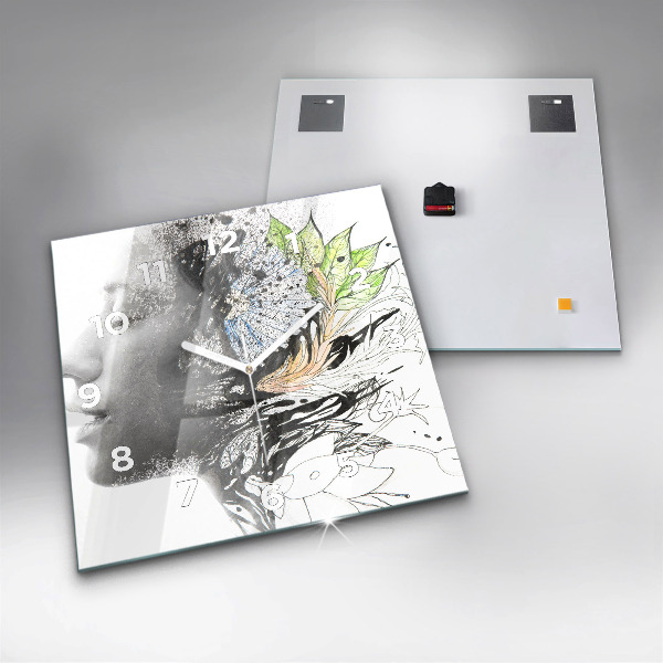 Square wall clock Abstract woman's face