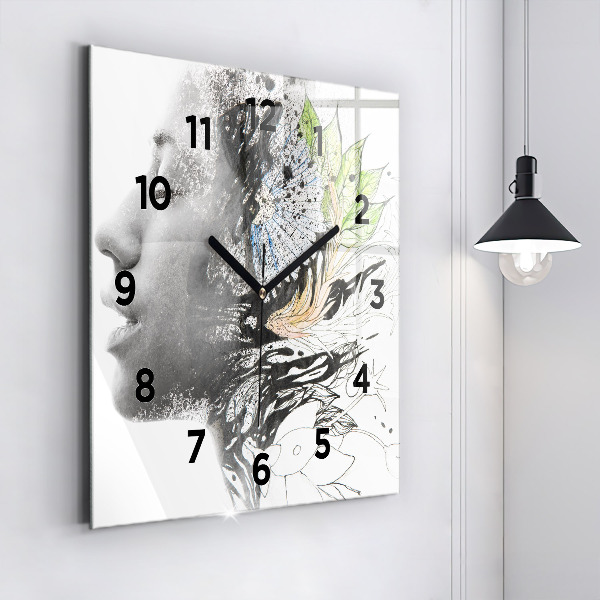 Square wall clock Abstract woman's face