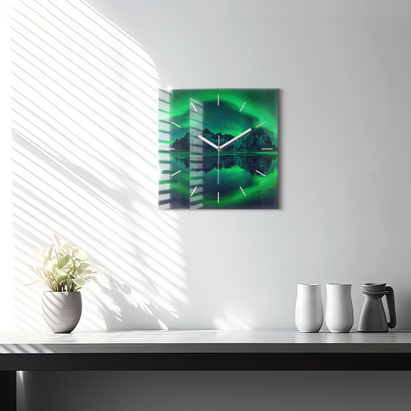 Square wall clock Northern lights