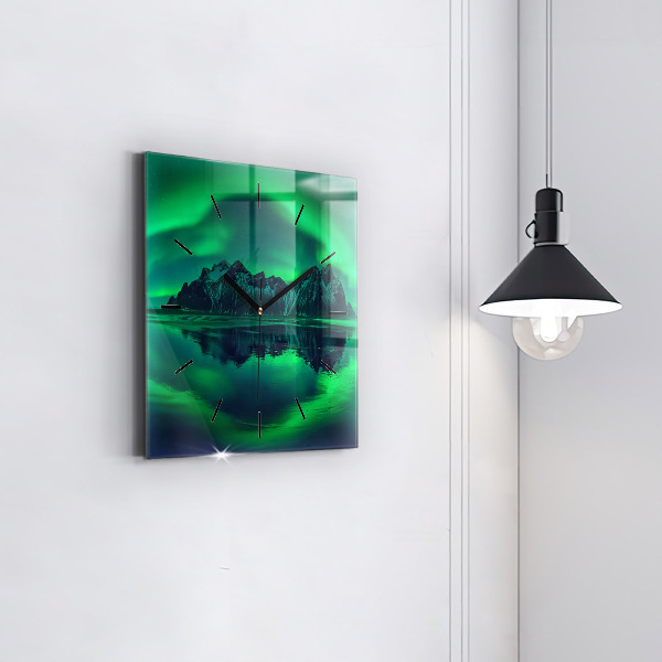 Square wall clock Northern lights