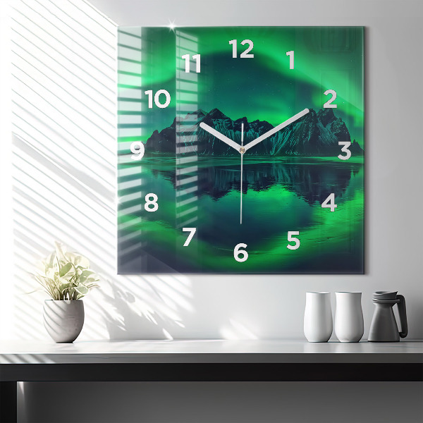 Square wall clock Northern lights