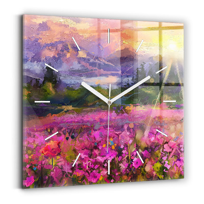 Square wall clock Meadow in the sunset