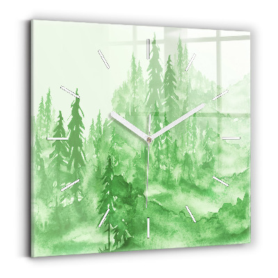 Square wall clock Painting green forest