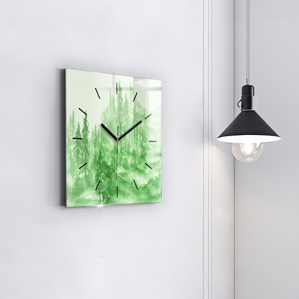 Square wall clock Painting green forest
