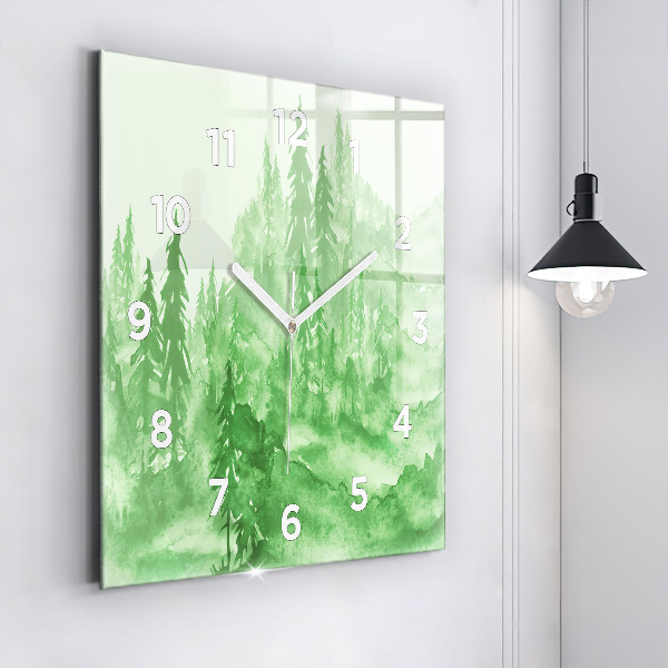 Square wall clock Painting green forest