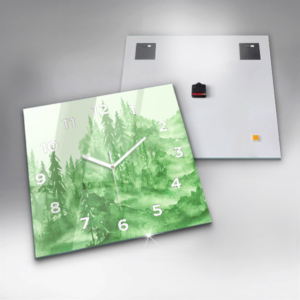Square wall clock Painting green forest