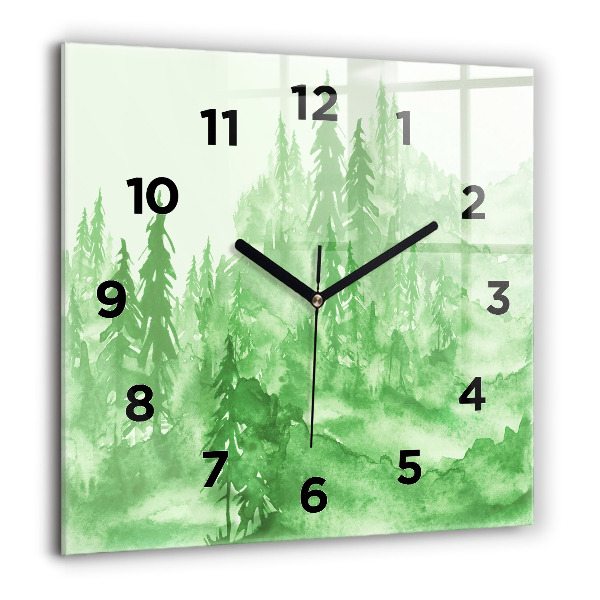 Square wall clock Painting green forest