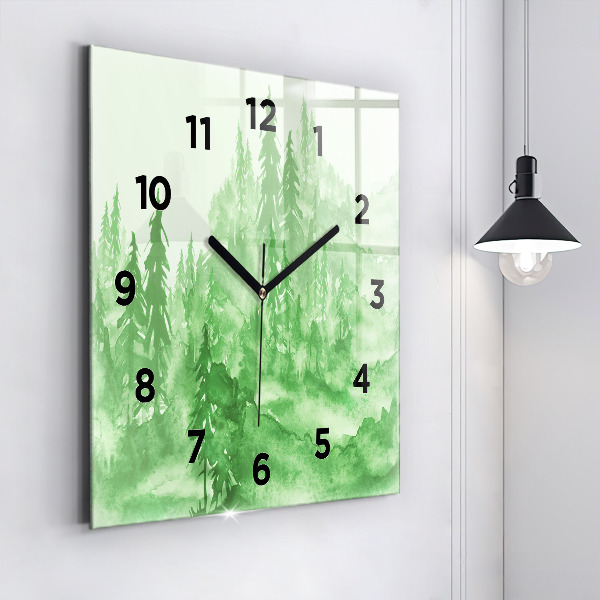 Square wall clock Painting green forest