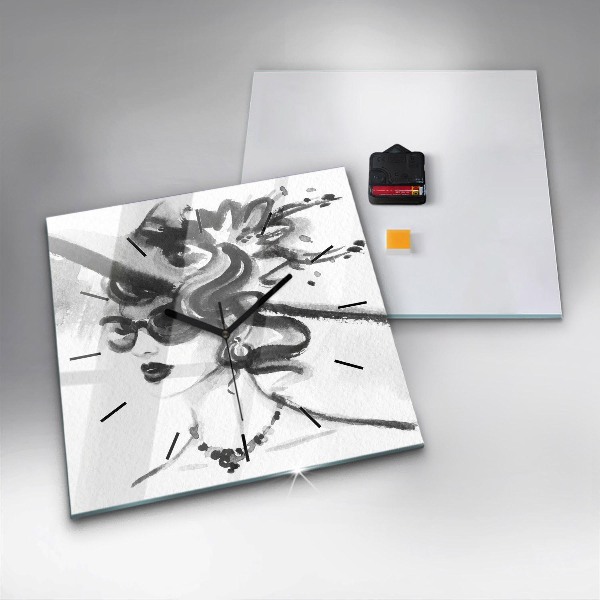 Square wall clock Fashionable woman