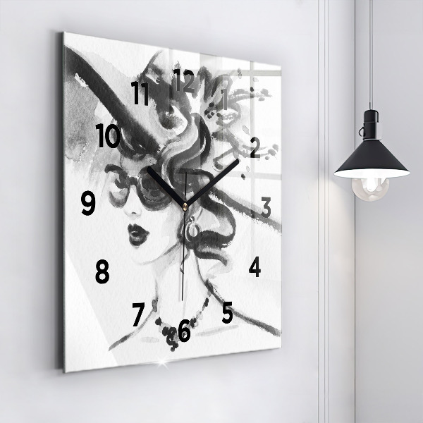 Square wall clock Fashionable woman