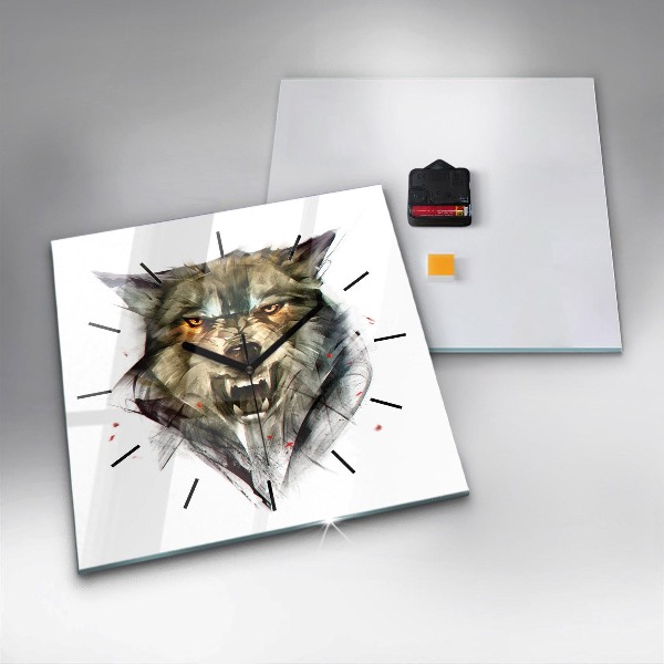 Square wall clock Drawn portrait of a wolf