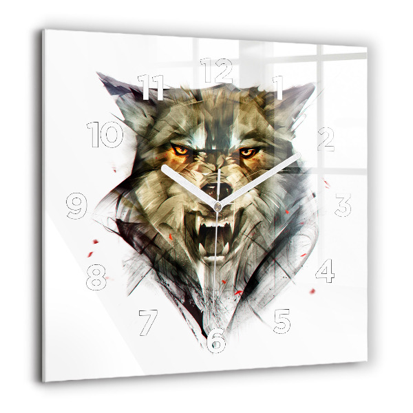 Square wall clock Drawn portrait of a wolf