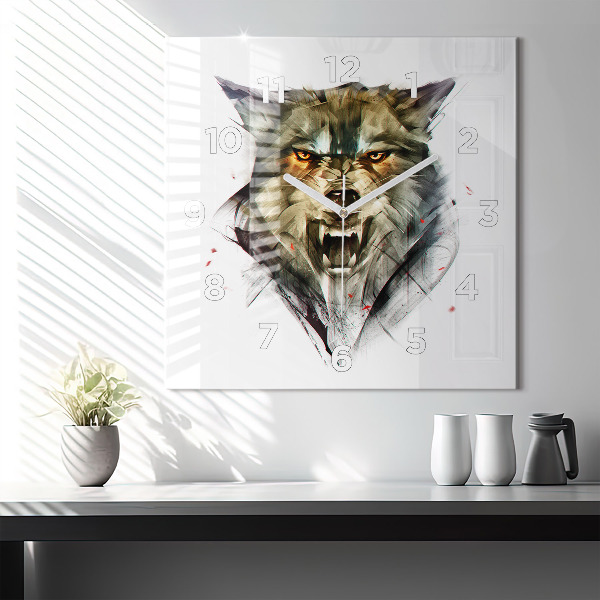 Square wall clock Drawn portrait of a wolf