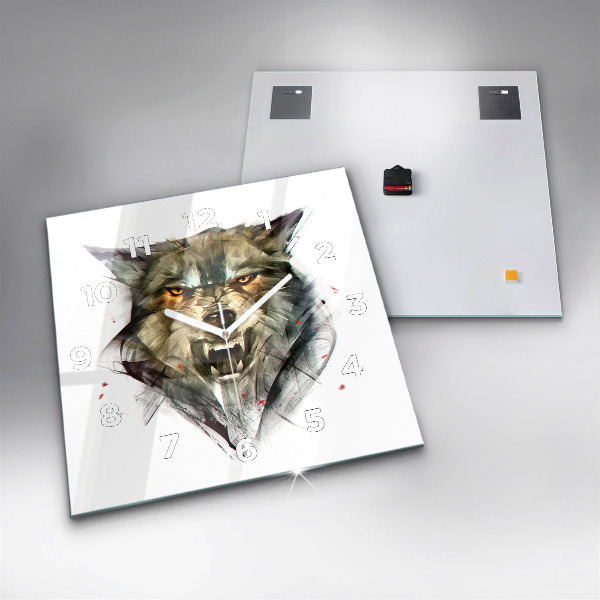 Square wall clock Drawn portrait of a wolf