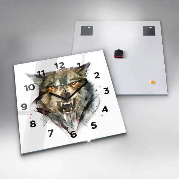 Square wall clock Drawn portrait of a wolf