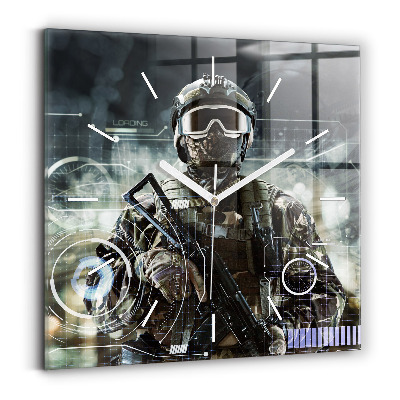 Square wall clock Soldier with a gun