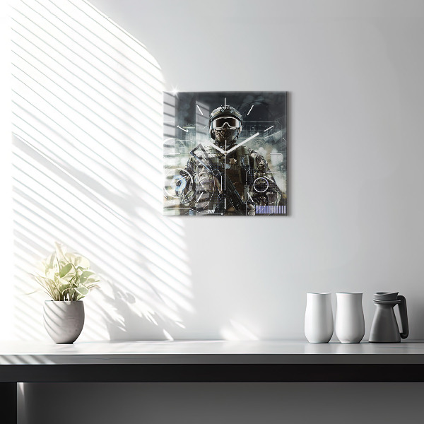 Square wall clock Soldier with a gun