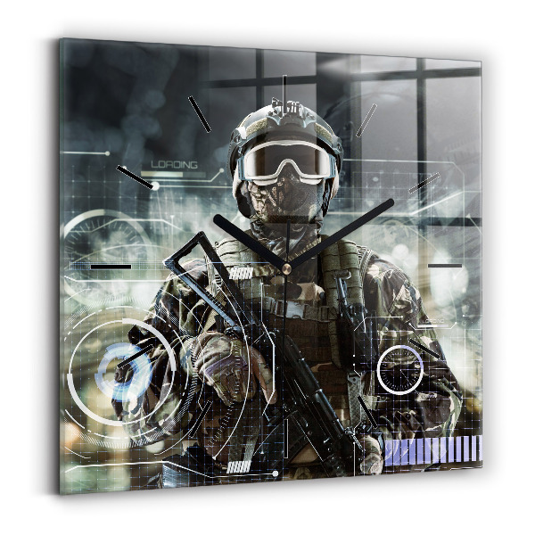 Square wall clock Soldier with a gun