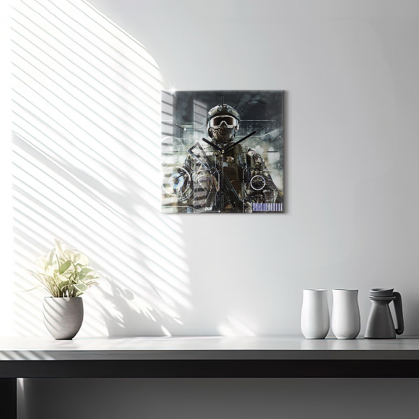 Square wall clock Soldier with a gun