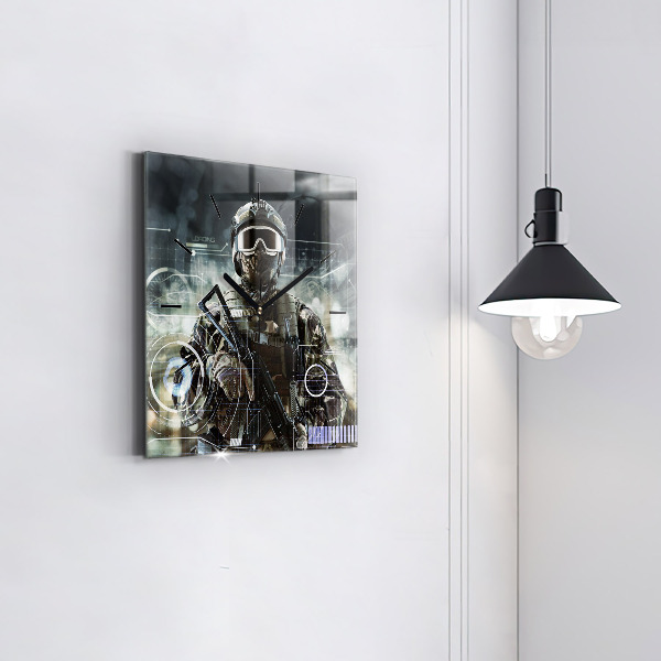 Square wall clock Soldier with a gun