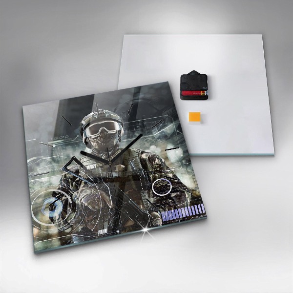 Square wall clock Soldier with a gun