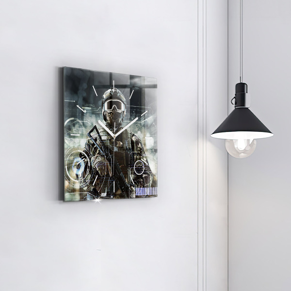 Square wall clock Soldier with a gun
