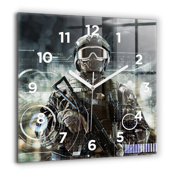 Square wall clock Soldier with a gun