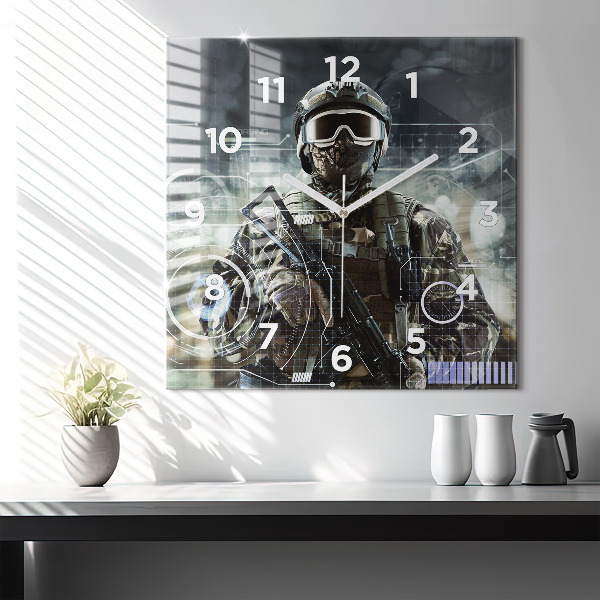Square wall clock Soldier with a gun