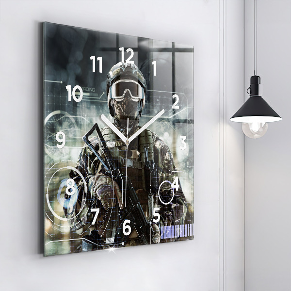 Square wall clock Soldier with a gun