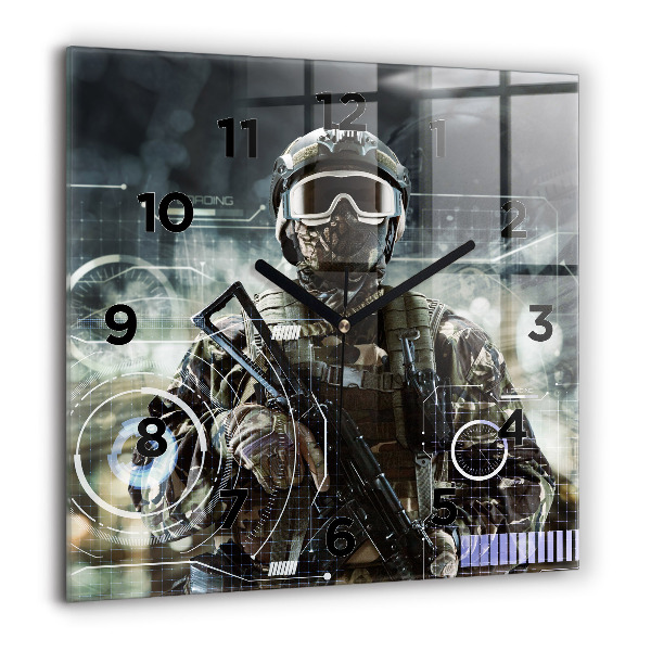 Square wall clock Soldier with a gun
